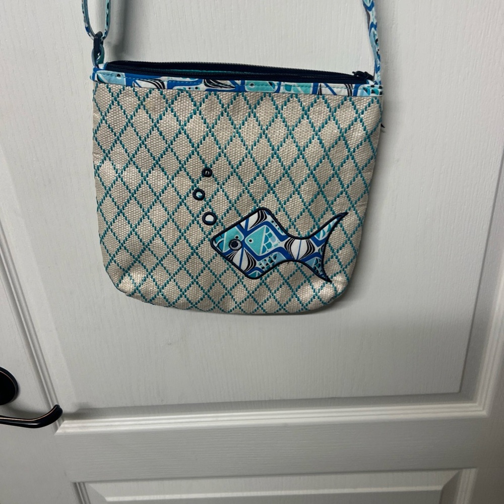 Vera Bradley Blue and Cream Fish Pattern Crossbody Bag